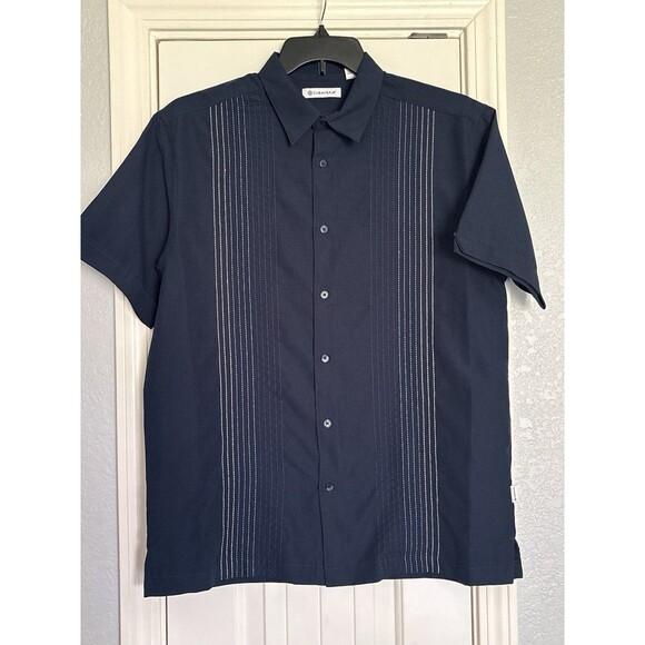 Cubavera Shirt Mens Medium Blue Short Sleeve Button Up Guayabera Casual - Picture 1 of 5